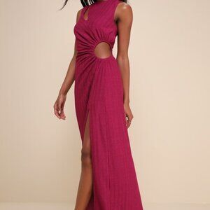 Lulus Upgraded Stunner Magenta Ribbed Cutout Sleeveless Maxi Dress Purple